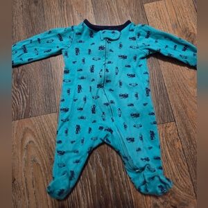 Newborn Carter's Teal Footie with Navy Vehicle Print Sleeper